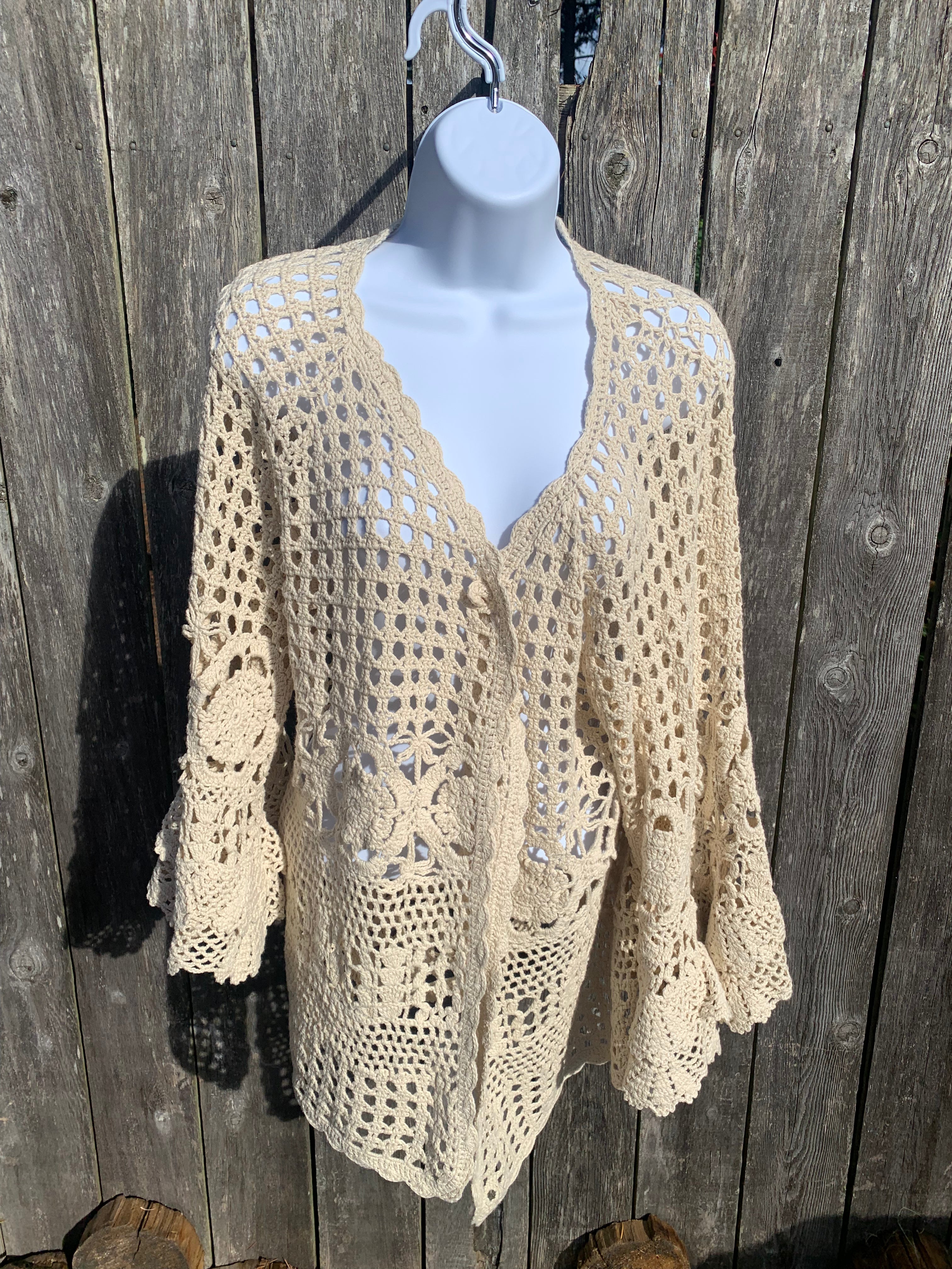 Size 1X  The Paragon Croqueted Cover Up Vest with Flared Cuffs
