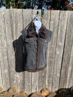 Size Large Women's St John's Bay Sleeveless Jean Jacket with Fur Accents