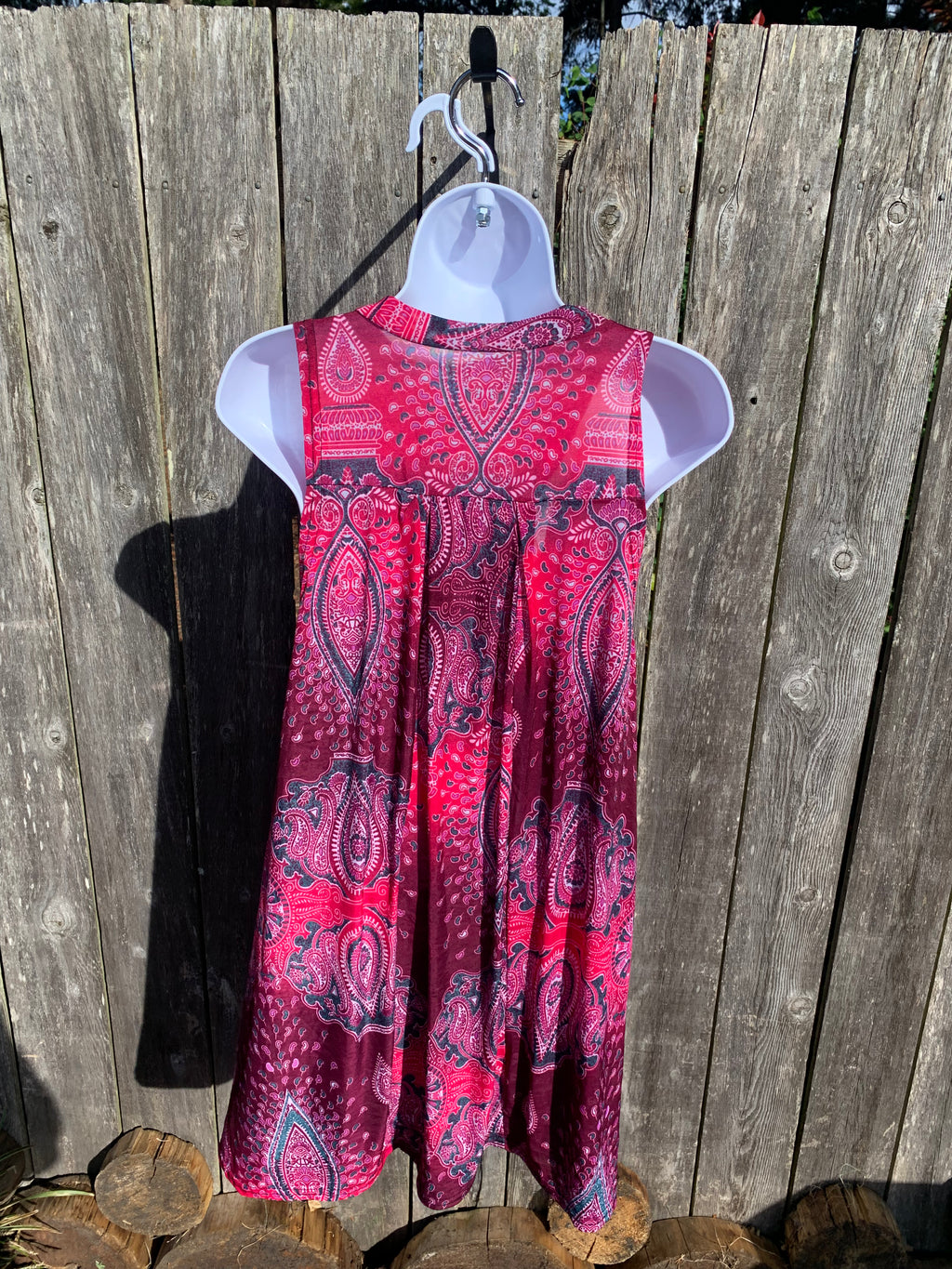 100% Rayon Sleeveless Vibrant Flowing Colorful Patterned Dress Fits Large