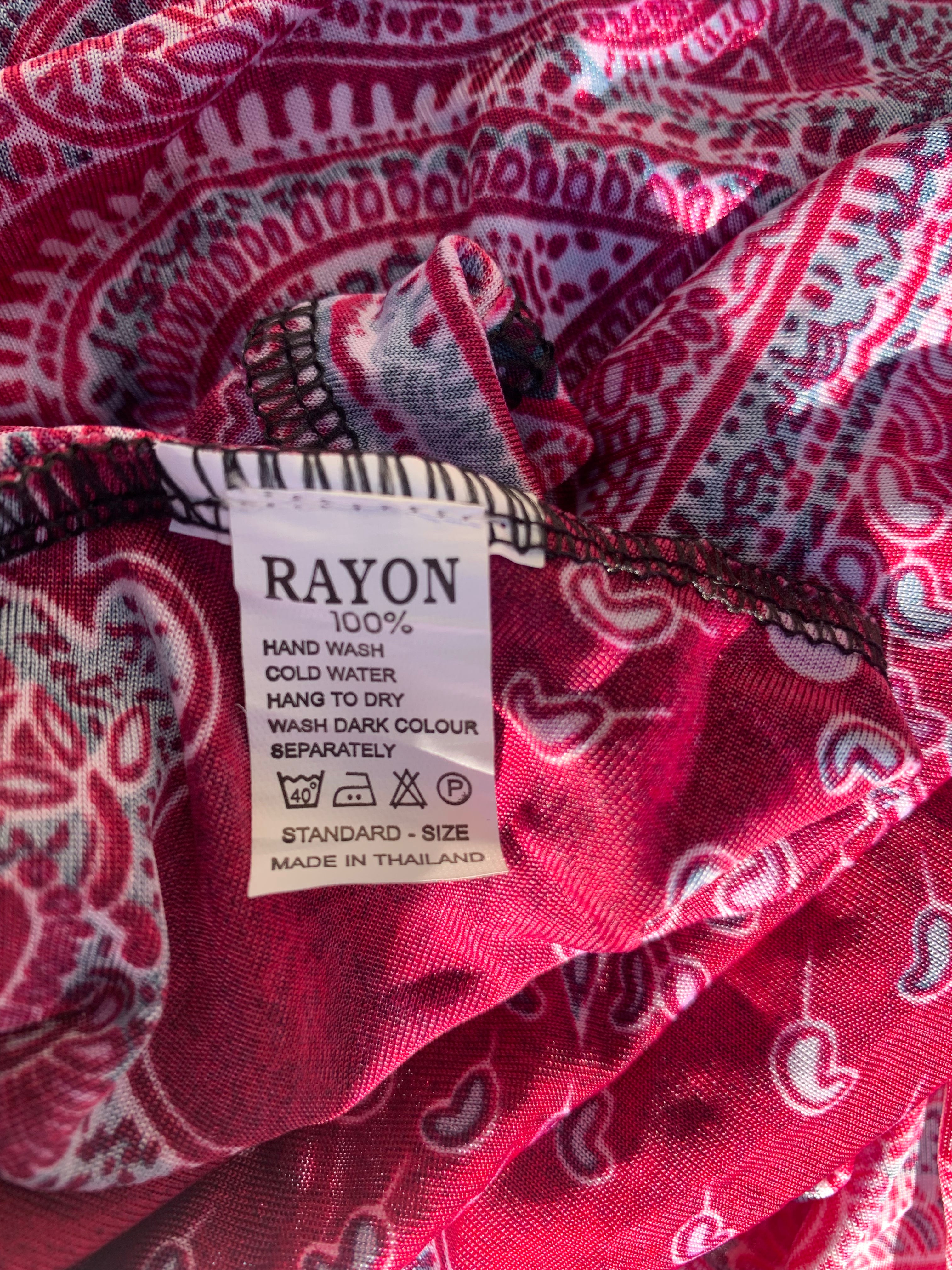 100% Rayon Sleeveless Vibrant Flowing Colorful Patterned Dress Fits Large