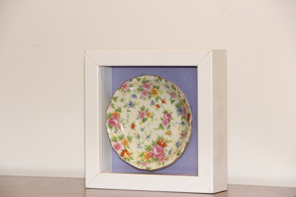 China dish in shadow box frame