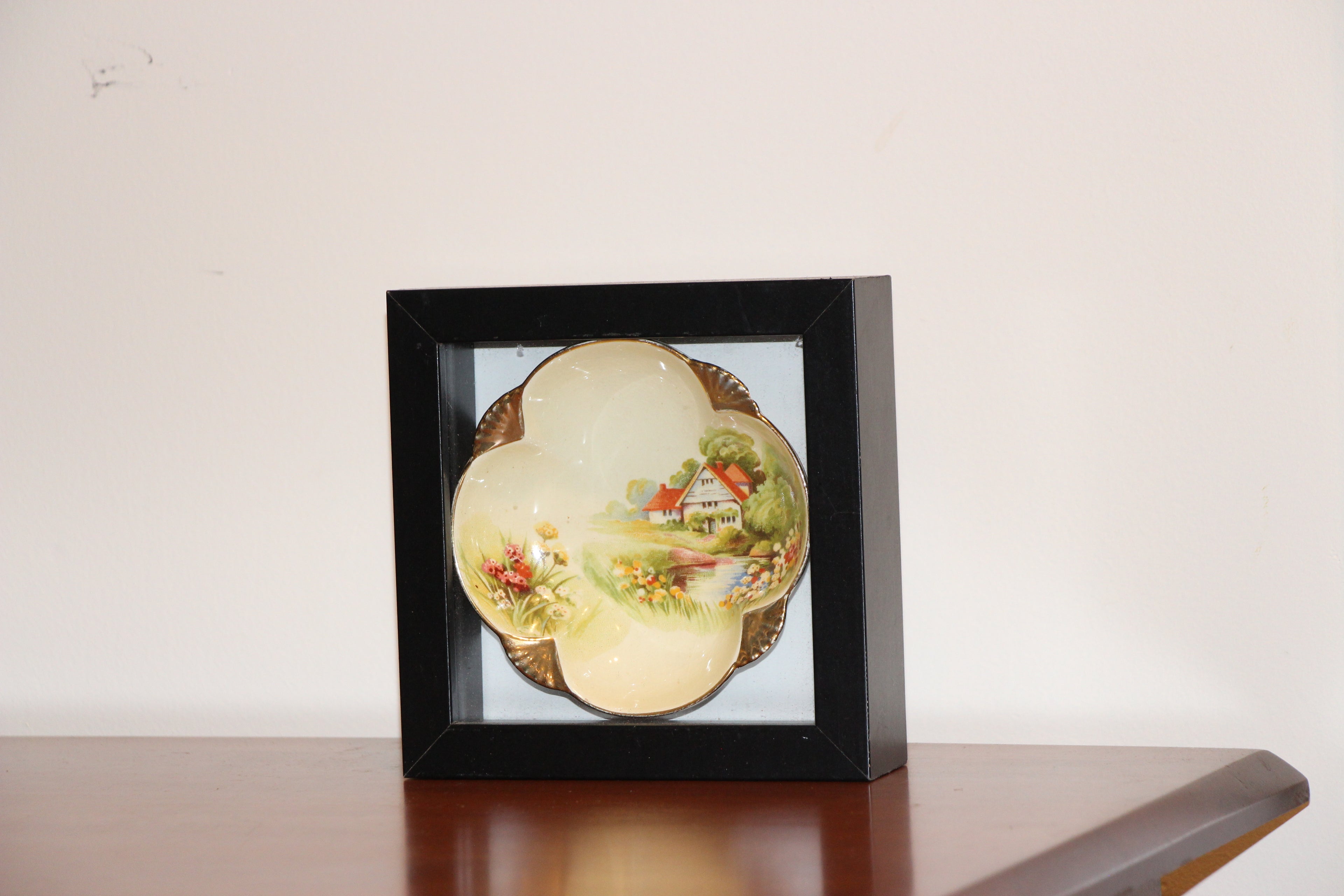 China dish in shadow box frame