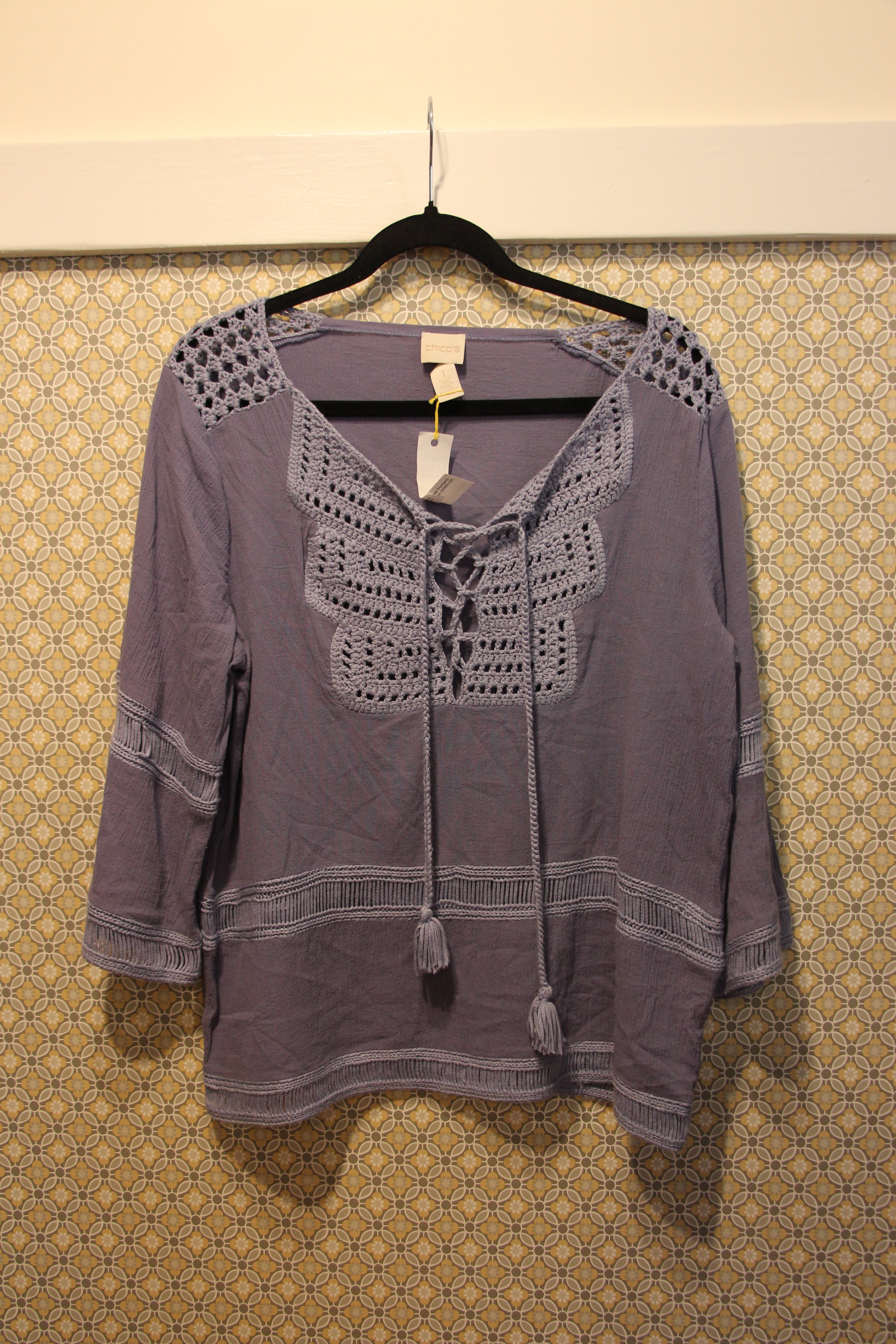 Size 1X Chico's Knit Neckline Long Sleeve Boho Lavender Blouse