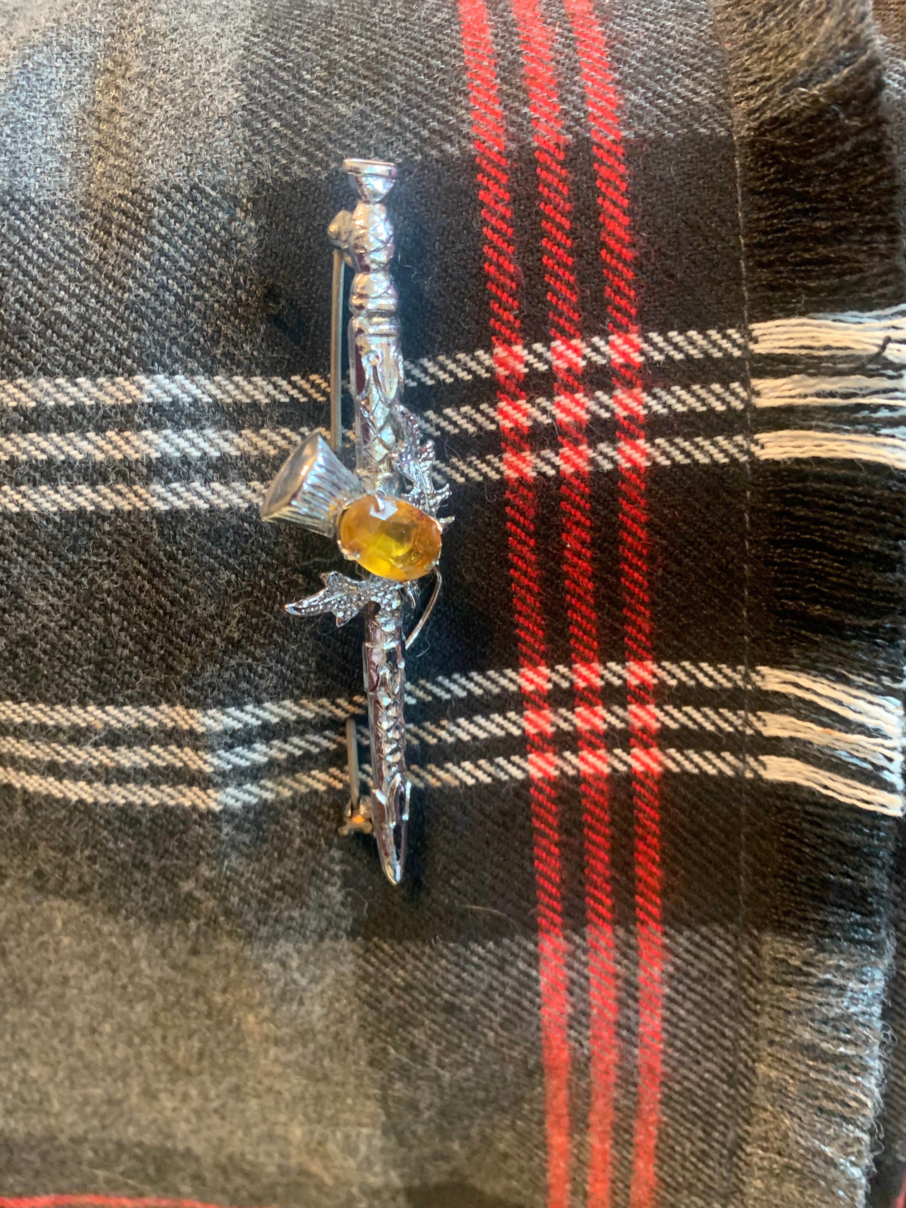 VINTAGE D'ALLAIRD'S Plaid Kilt with Thistle Kilt Pin - Consigned with VARDO Vintage & Valuables vvvardo.ca