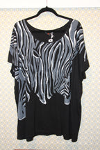 Size 3X MXM Boho Print Black Short Sleeve Blouse