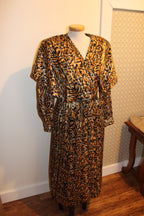 Size 6 Vintage 80's tiger print belted dress with pleated skirt by P.M. Par Randy Pantel
