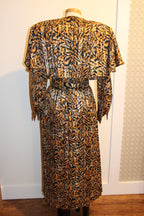 Size 6 Vintage 80's tiger print belted dress with pleated skirt by P.M. Par Randy Pantel