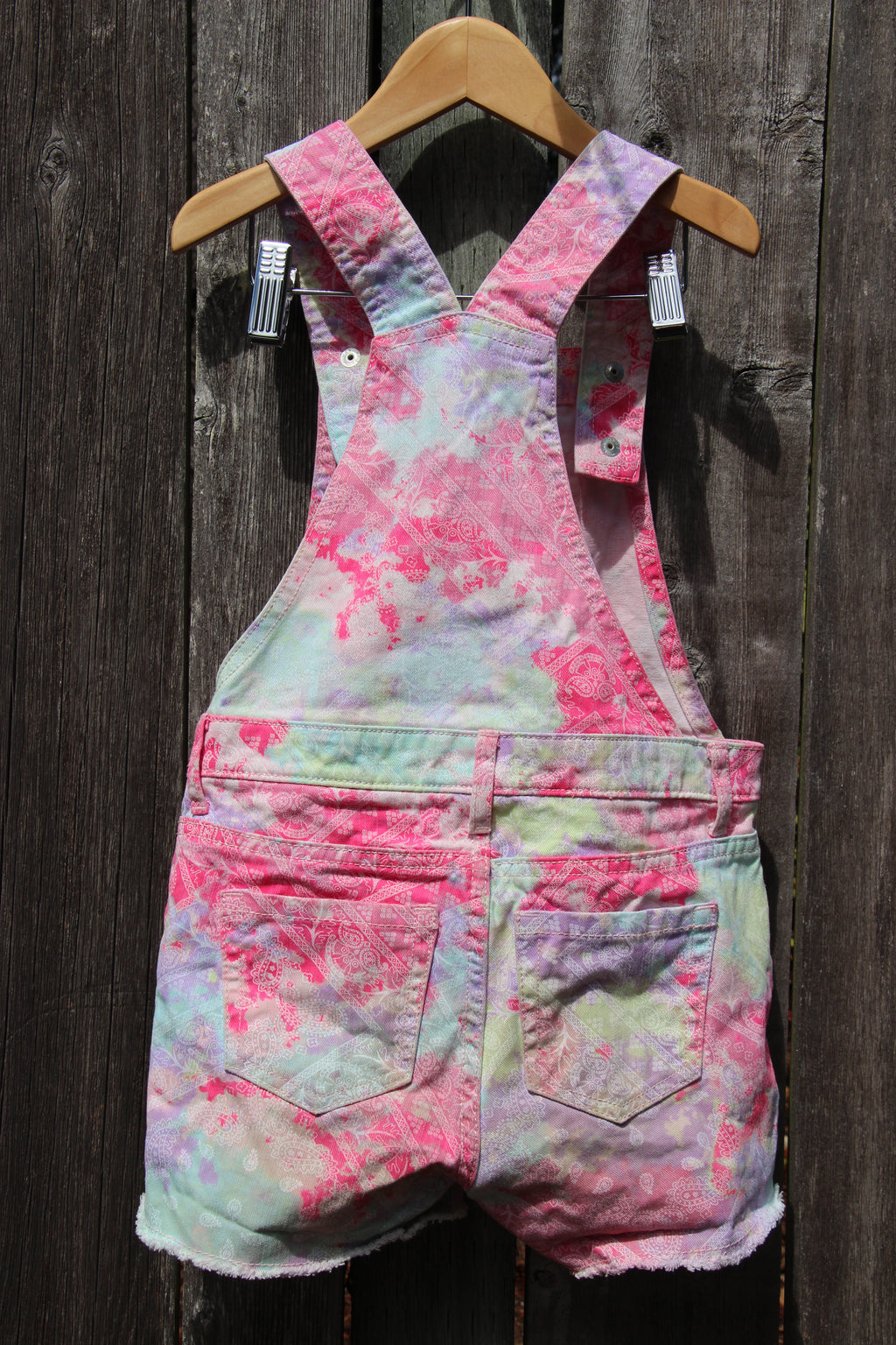 Size 6 Kids Tie-Dye and Paisley Print Overall Denim Shorts