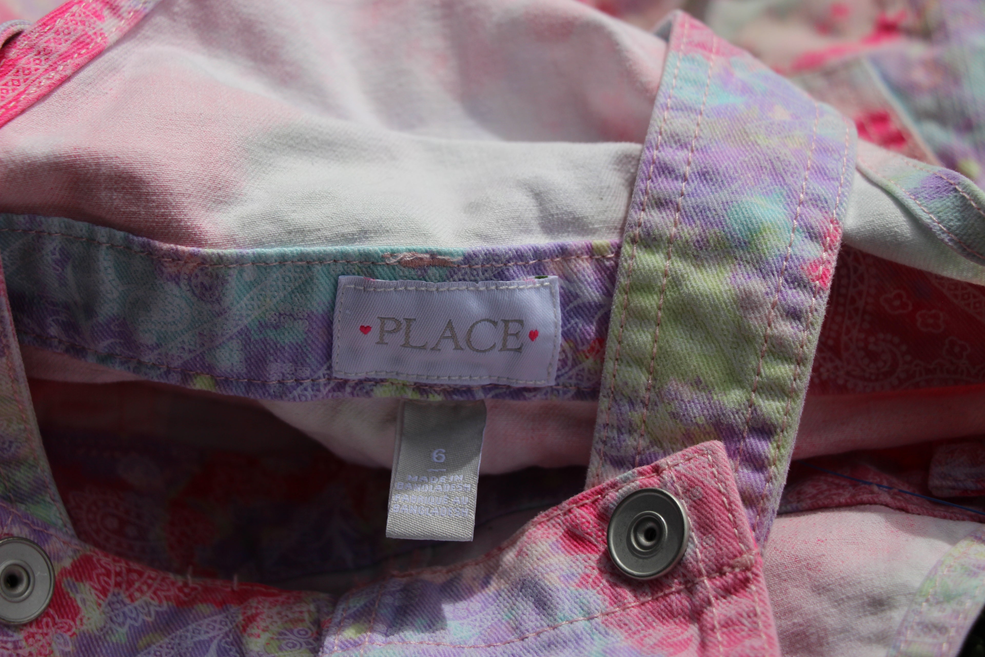 Size 6 Kids Tie-Dye and Paisley Print Overall Denim Shorts