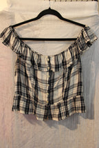 Size M American Eagle Plaid Black and White Ruffled Crop Tank Top