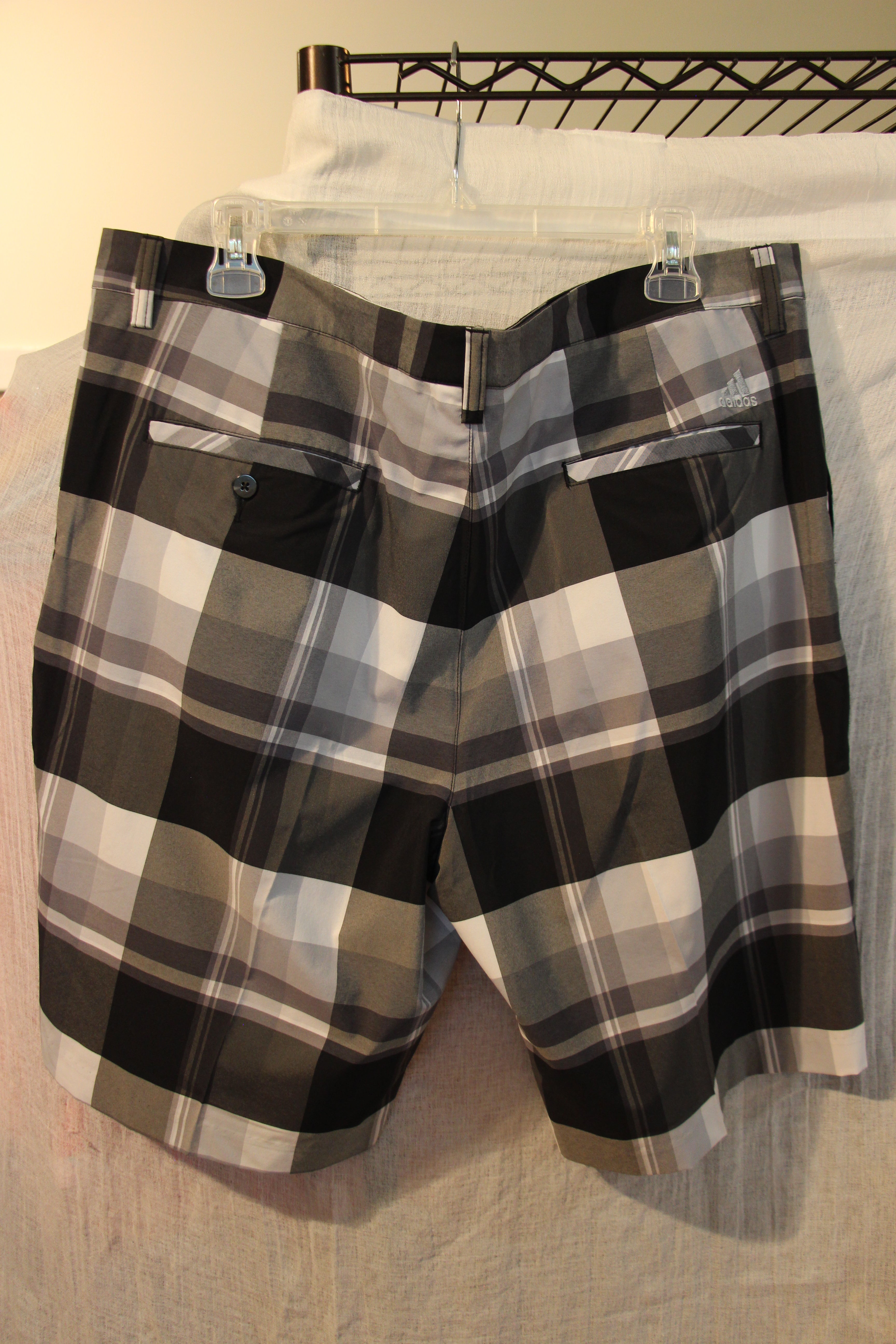 Size 38 Adidas Black White and Grey Plaid Golf Shorts