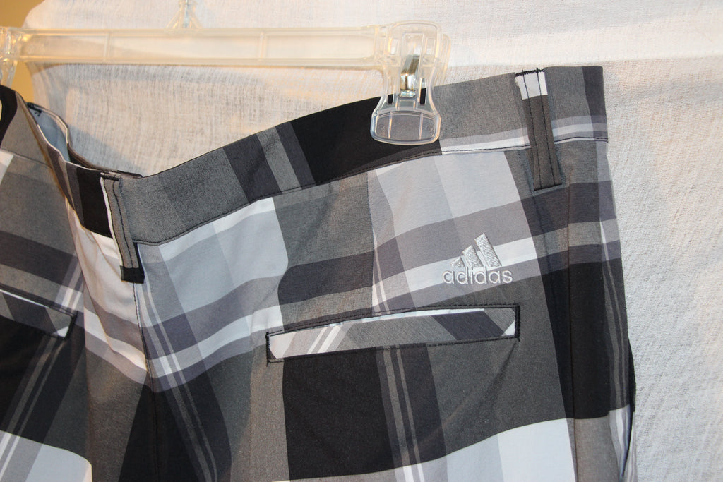 Size 38 Adidas Black White and Grey Plaid Golf Shorts