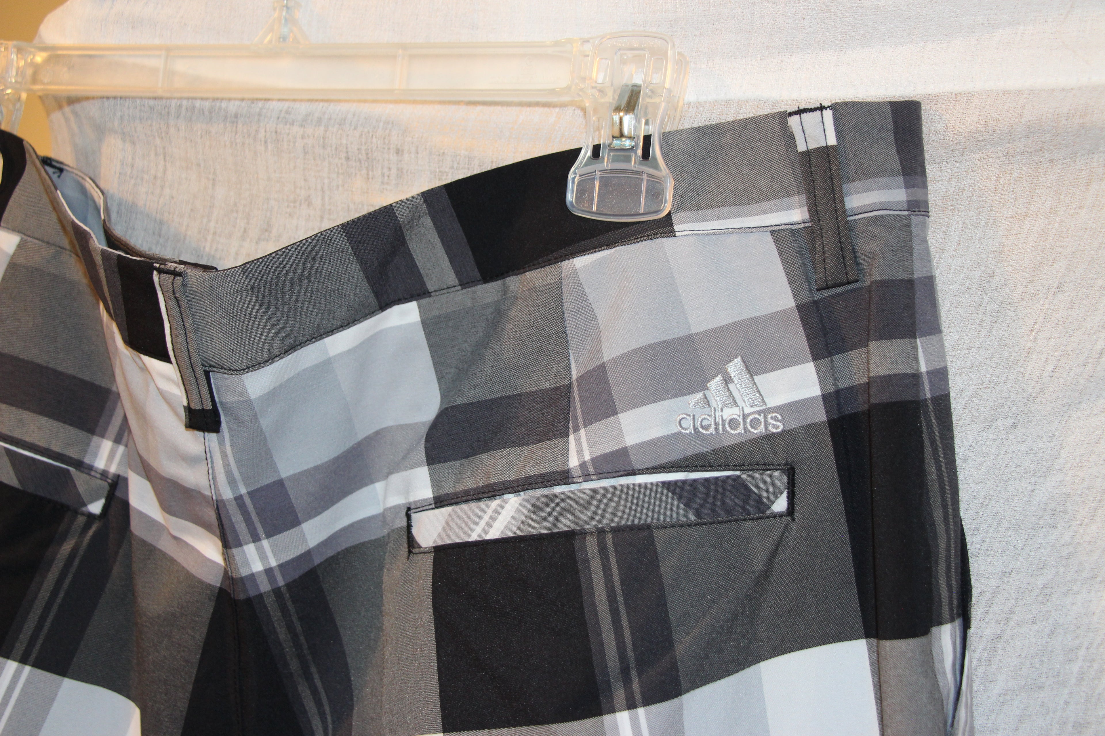 Size 38 Adidas Black White and Grey Plaid Golf Shorts