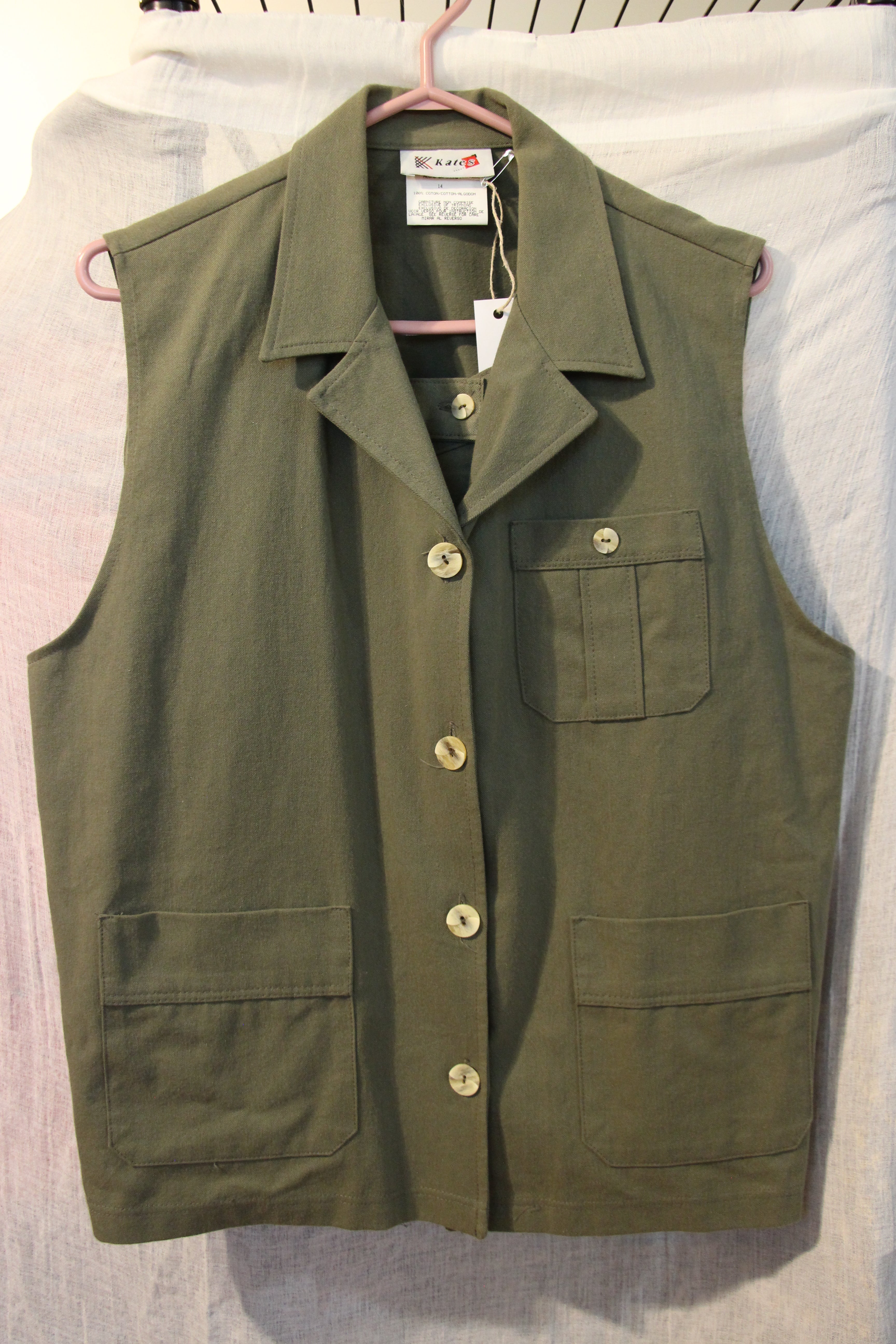 Size 14 Vintage 100% Kates Green Shorts and Button Up Vest Suit