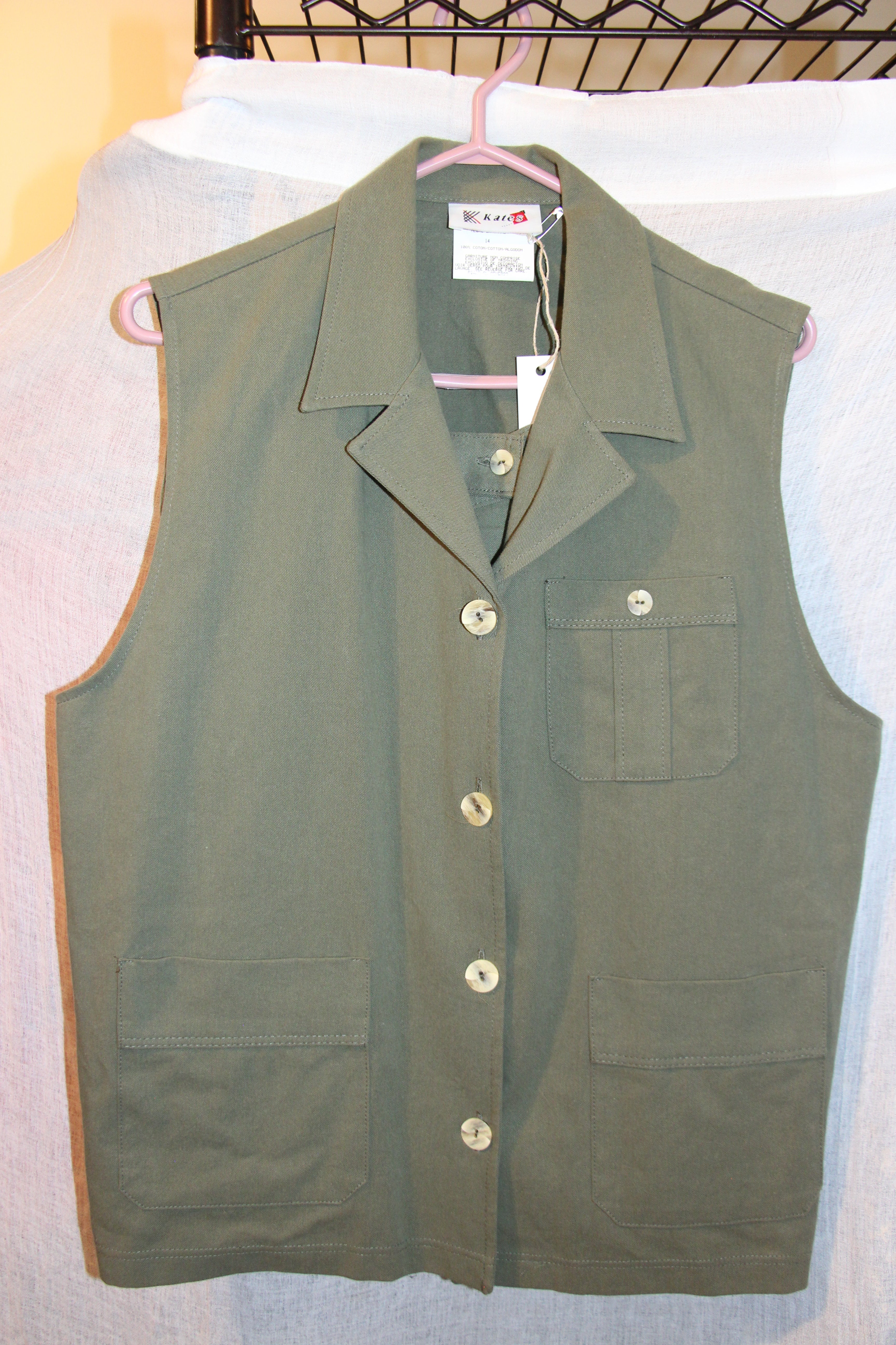 Size 14 Vintage 100% Kates Green Shorts and Button Up Vest Suit