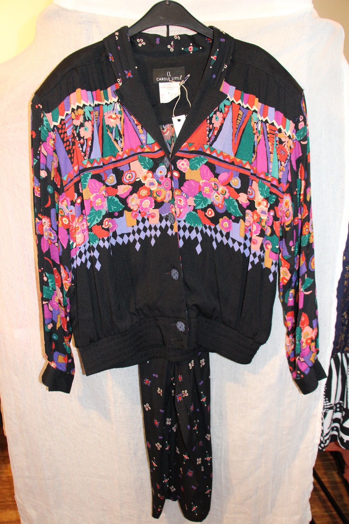 Size 12 Jacket Size 6 Pants Vintage Carol Little 100% Rayon Multicolored Floral Print Suit