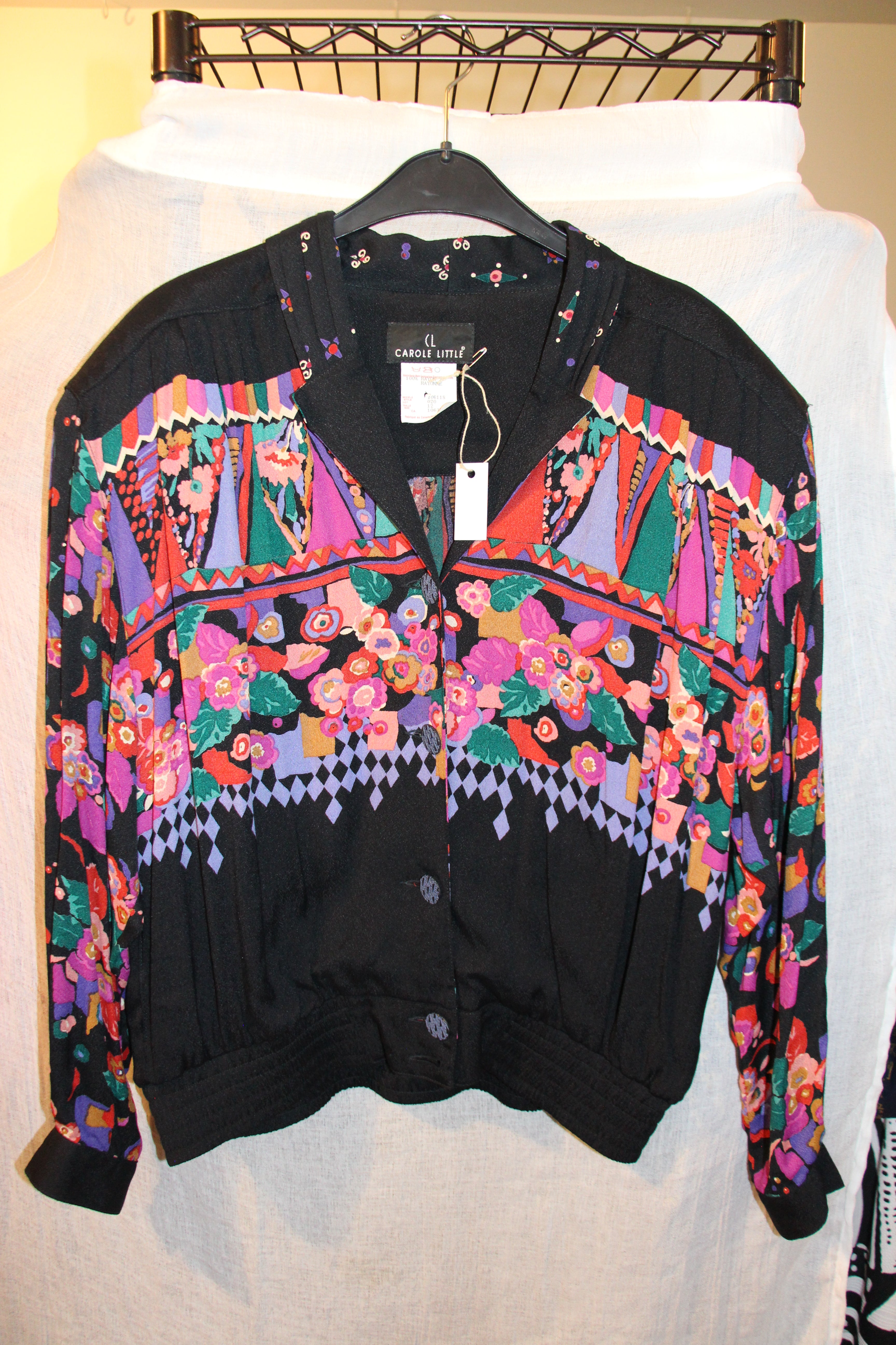 Size 12 Jacket Size 6 Pants Vintage Carol Little 100% Rayon Multicolored Floral Print Suit