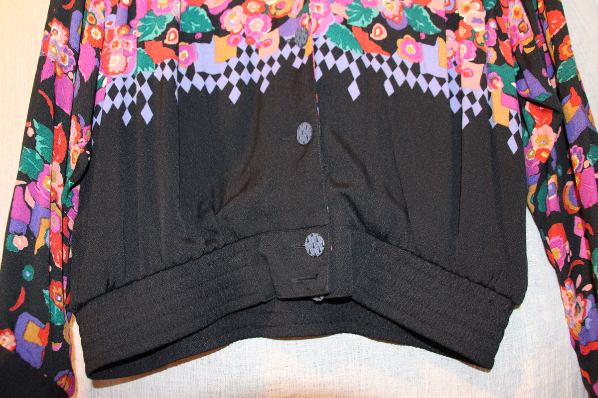 Size 12 Jacket Size 6 Pants Vintage Carol Little 100% Rayon Multicolored Floral Print Suit