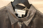 Size 14 Nygard Rayon Blend Button Up Grey Shiny Black Pinstriped Long Sleeve Dress Shirt