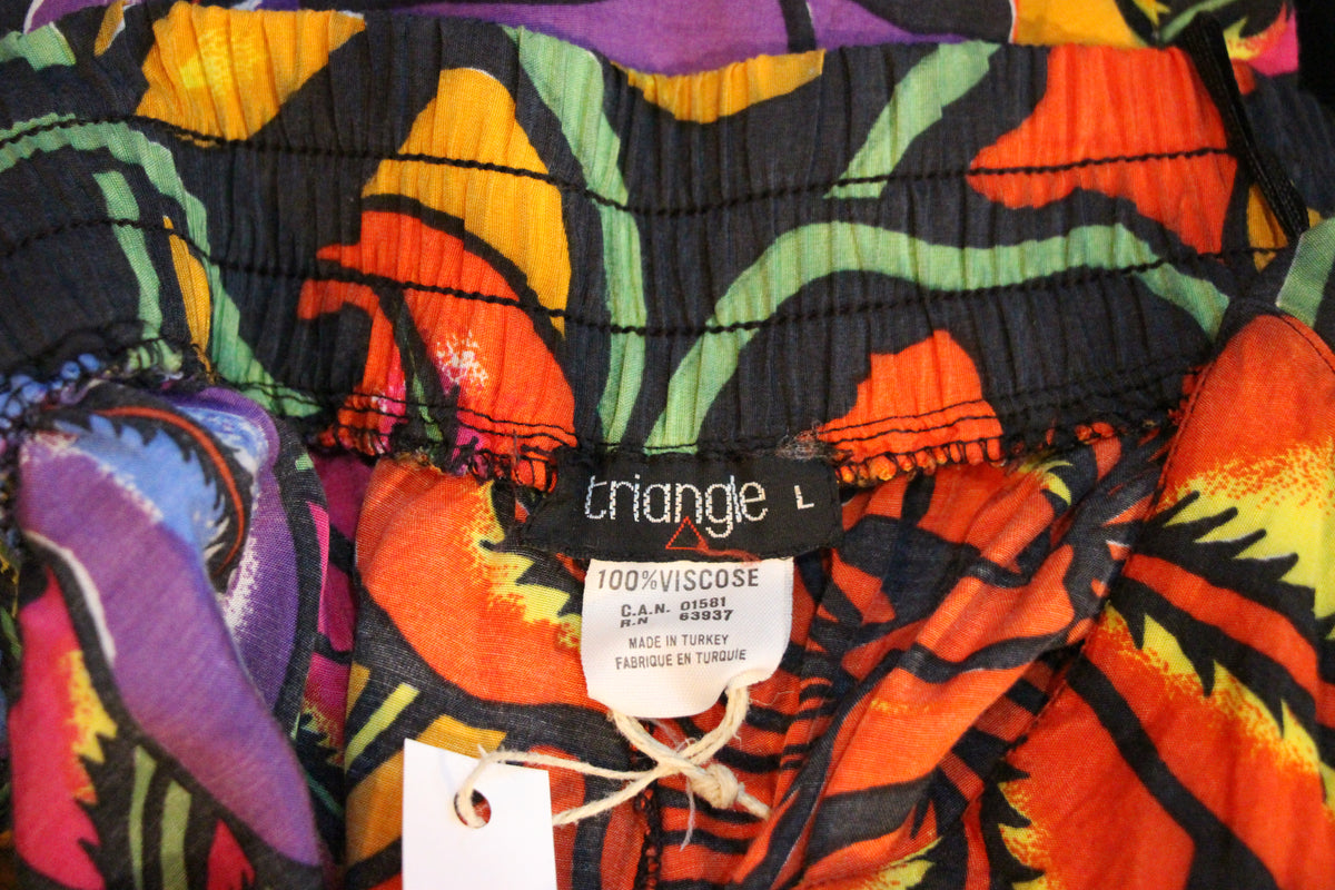 Vintage Size L Triangle 100% Viscose Multicolored Gaucho Pants