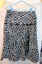 Size L Vintage Raindrops Sheer Black Floral Skirt with Attached Black Slip and White Patterns