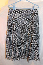 Size L Vintage Raindrops Sheer Black Floral Skirt with Attached Black Slip and White Patterns