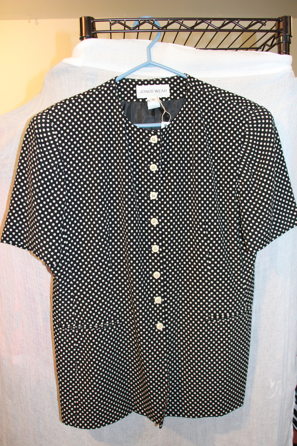 Size 14 Vintage Jones Wear Black with White Polka Dots Skirt Suit