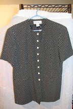 Size 14 Vintage Jones Wear Black with White Polka Dots Skirt Suit