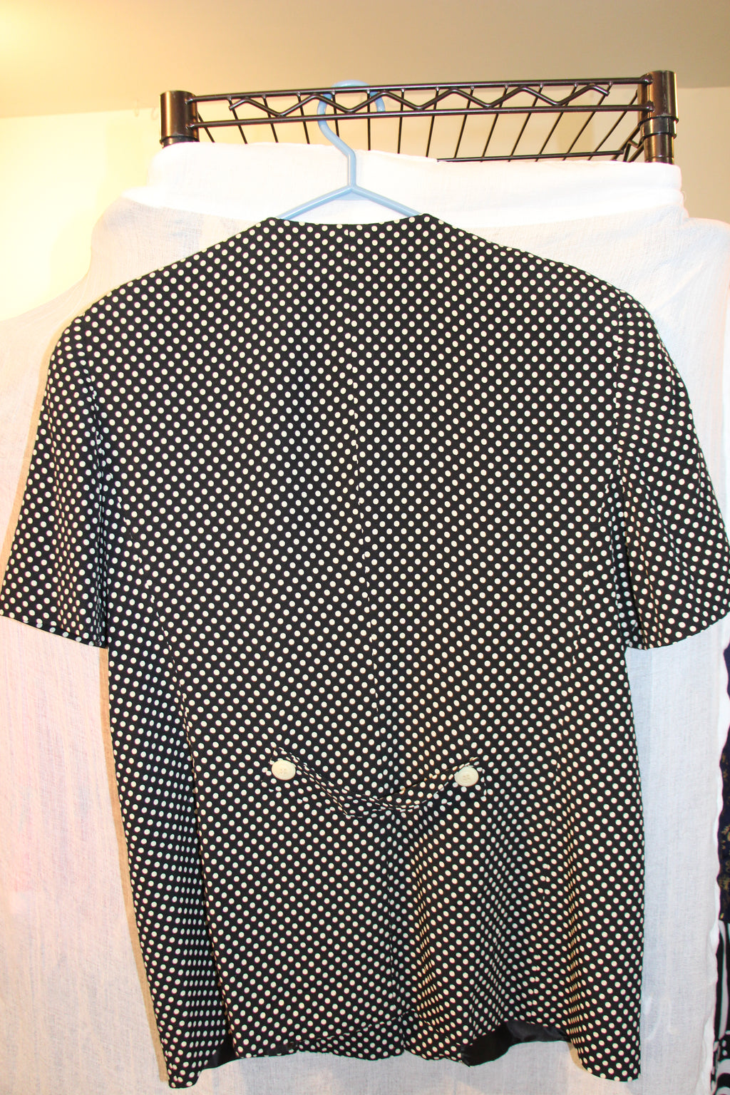 Size 14 Vintage Jones Wear Black with White Polka Dots Skirt Suit