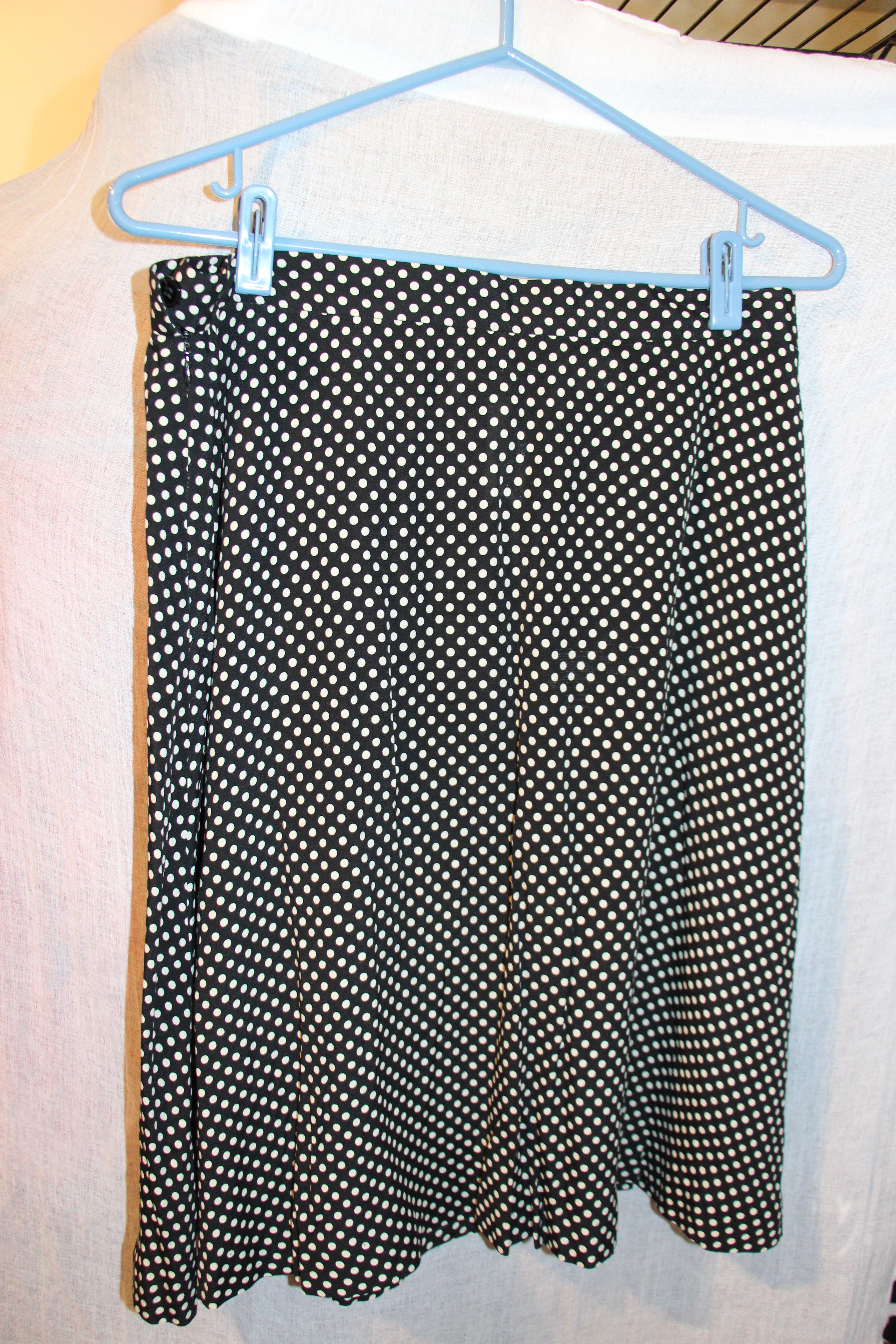 Size 14 Vintage Jones Wear Black with White Polka Dots Skirt Suit