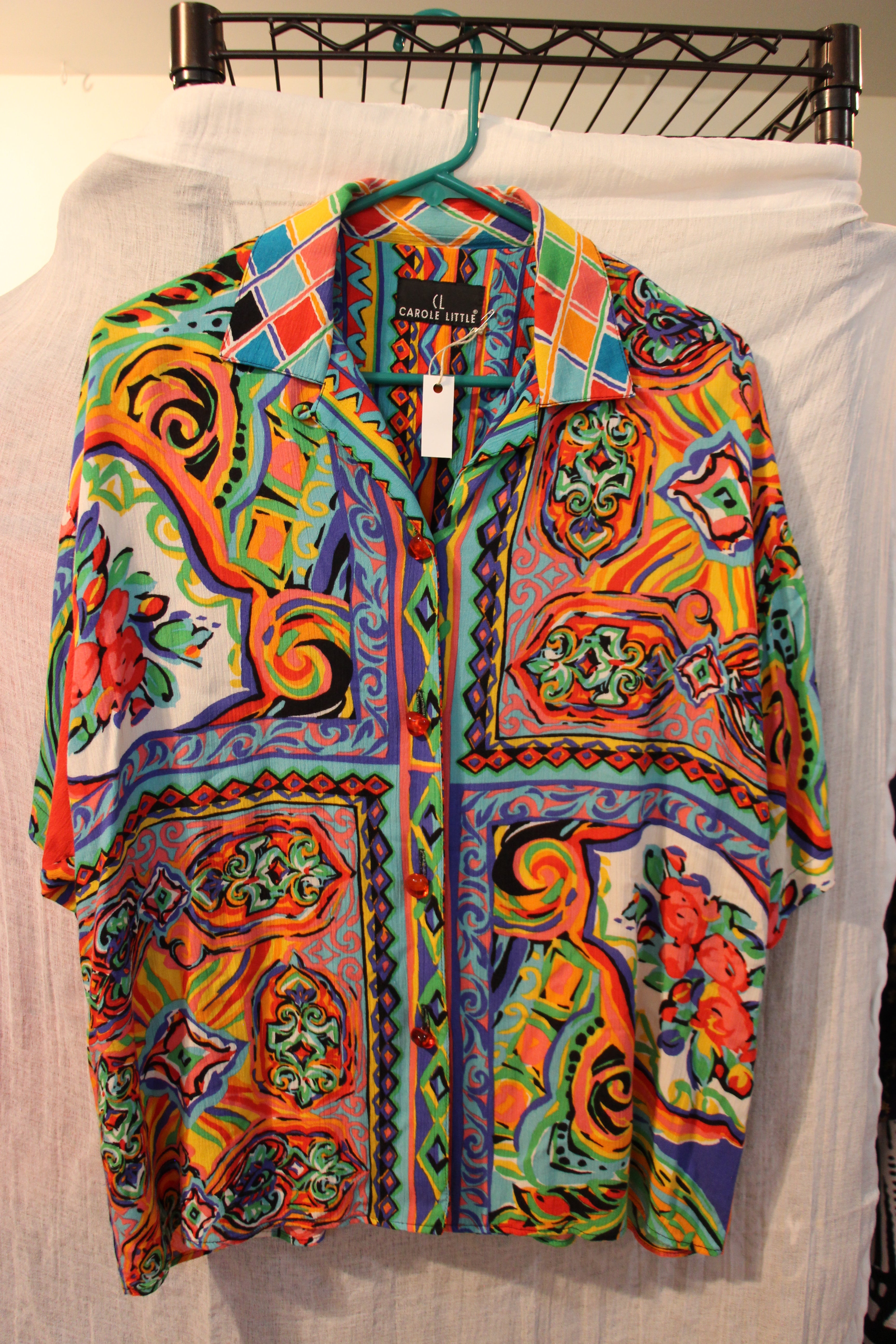 Size 8 Vintage 100% Rayon Carol Little Multicolored Short Gaucho Shorts Suit