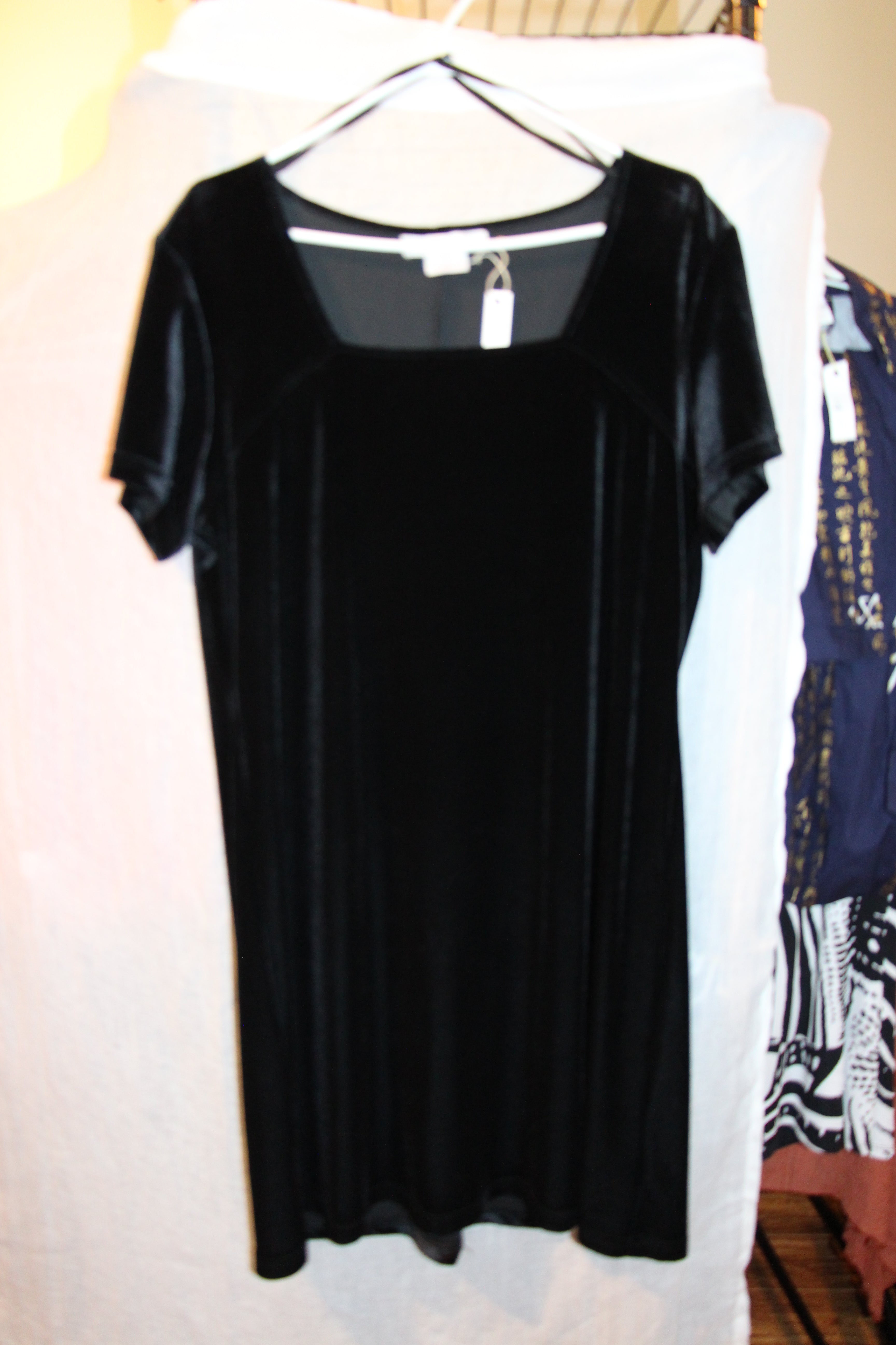 Size 16 Vintage Nancy G Black Velour Short Sleeve Dress
