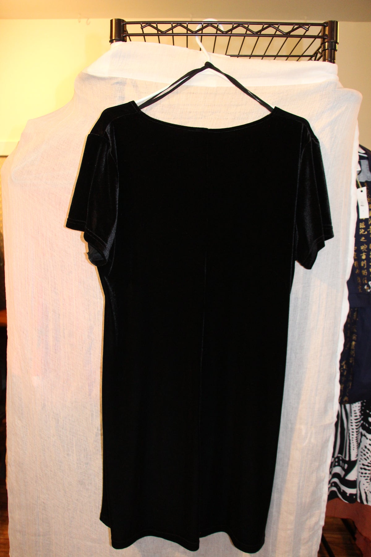 Size 16 Vintage Nancy G Black Velour Short Sleeve Dress