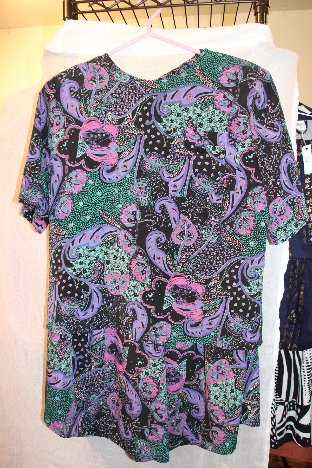 Size L Vintage Emblem Multicolored Gaucho Pants Short Sleeve Suit