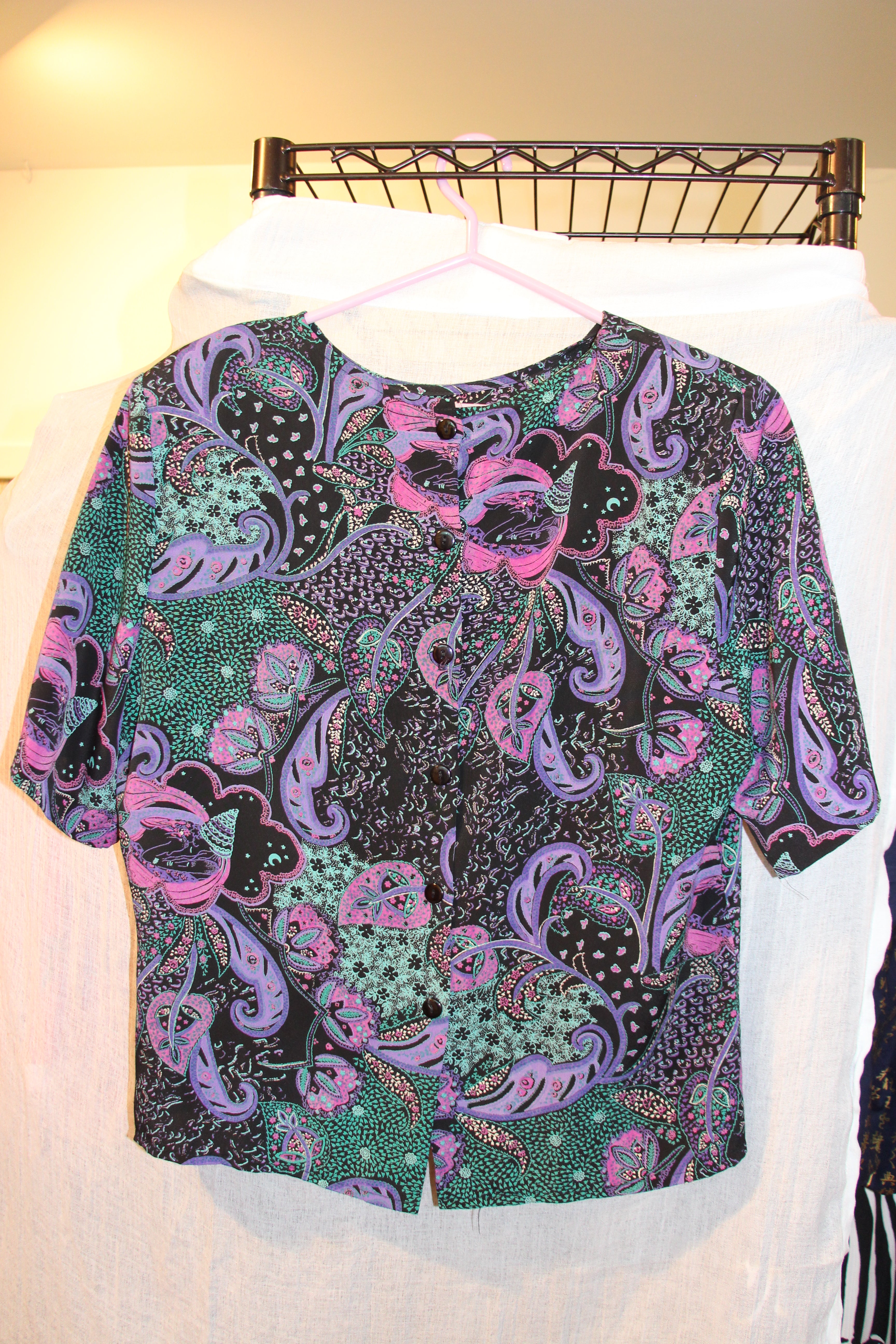 Size L Vintage Emblem Multicolored Gaucho Pants Short Sleeve Suit