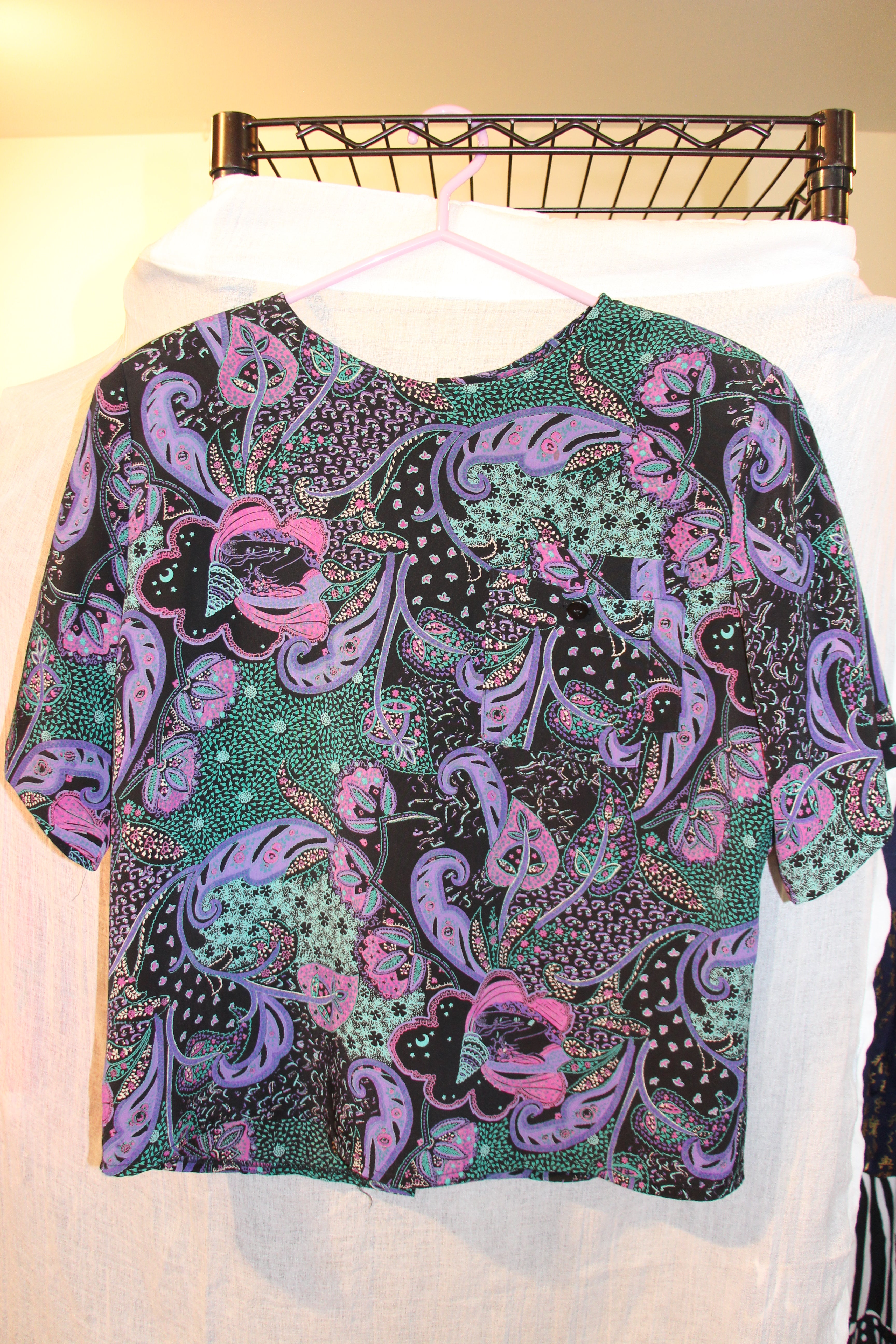 Size L Vintage Emblem Multicolored Gaucho Pants Short Sleeve Suit