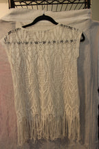 Size XS Suzy Shier White Lace And Tassel Top