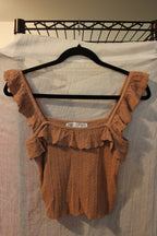 Size S ZARA Knit Crop Top With Ruffled Neckline And Shoulder Strap