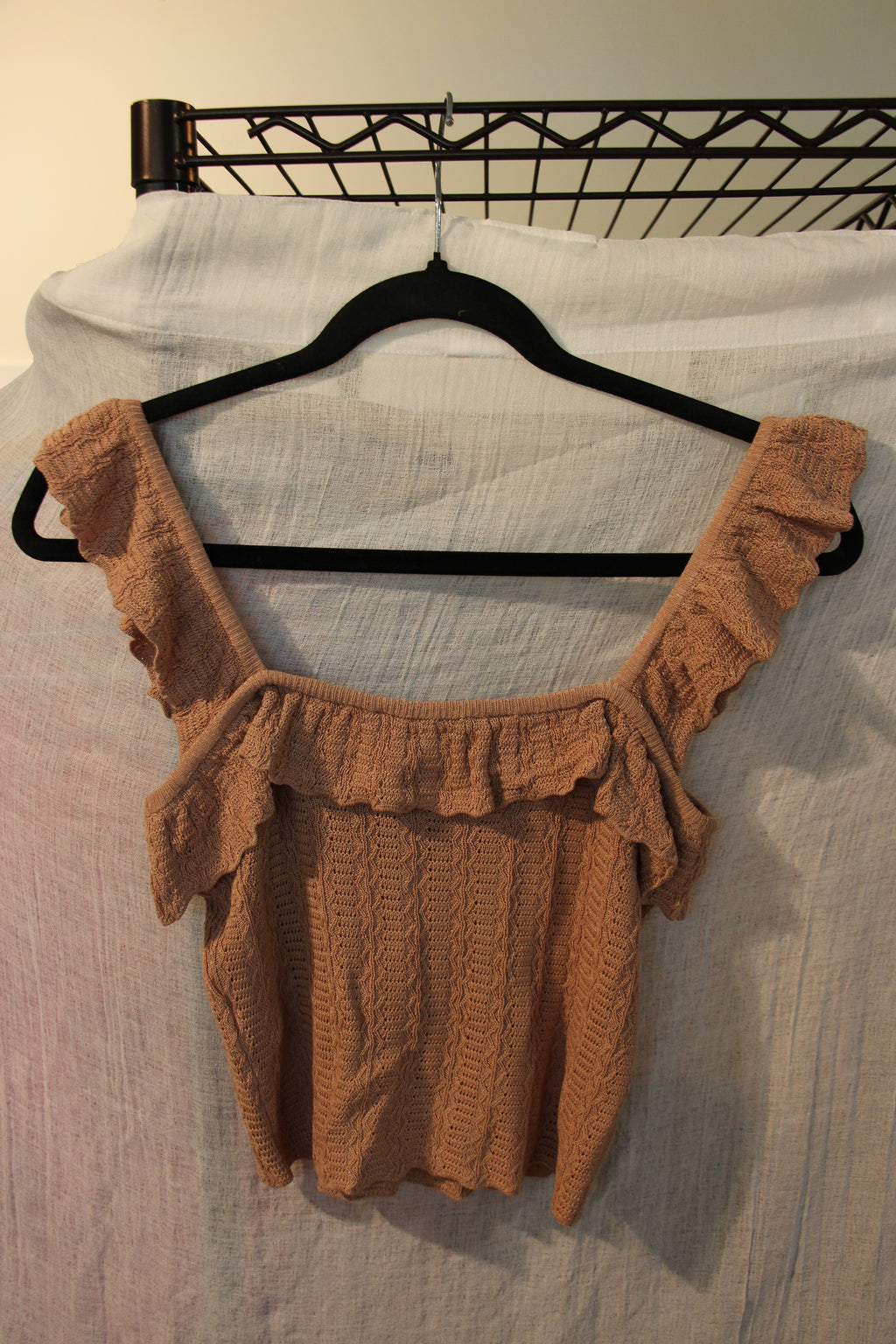 Size S ZARA Knit Crop Top With Ruffled Neckline And Shoulder Strap