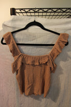 Size S ZARA Knit Crop Top With Ruffled Neckline And Shoulder Strap