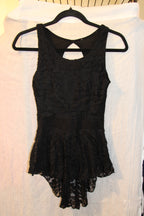 Lined Black Lace Sleeveless Top With Cut Out Back And High-Low Skirted Waist Hem
