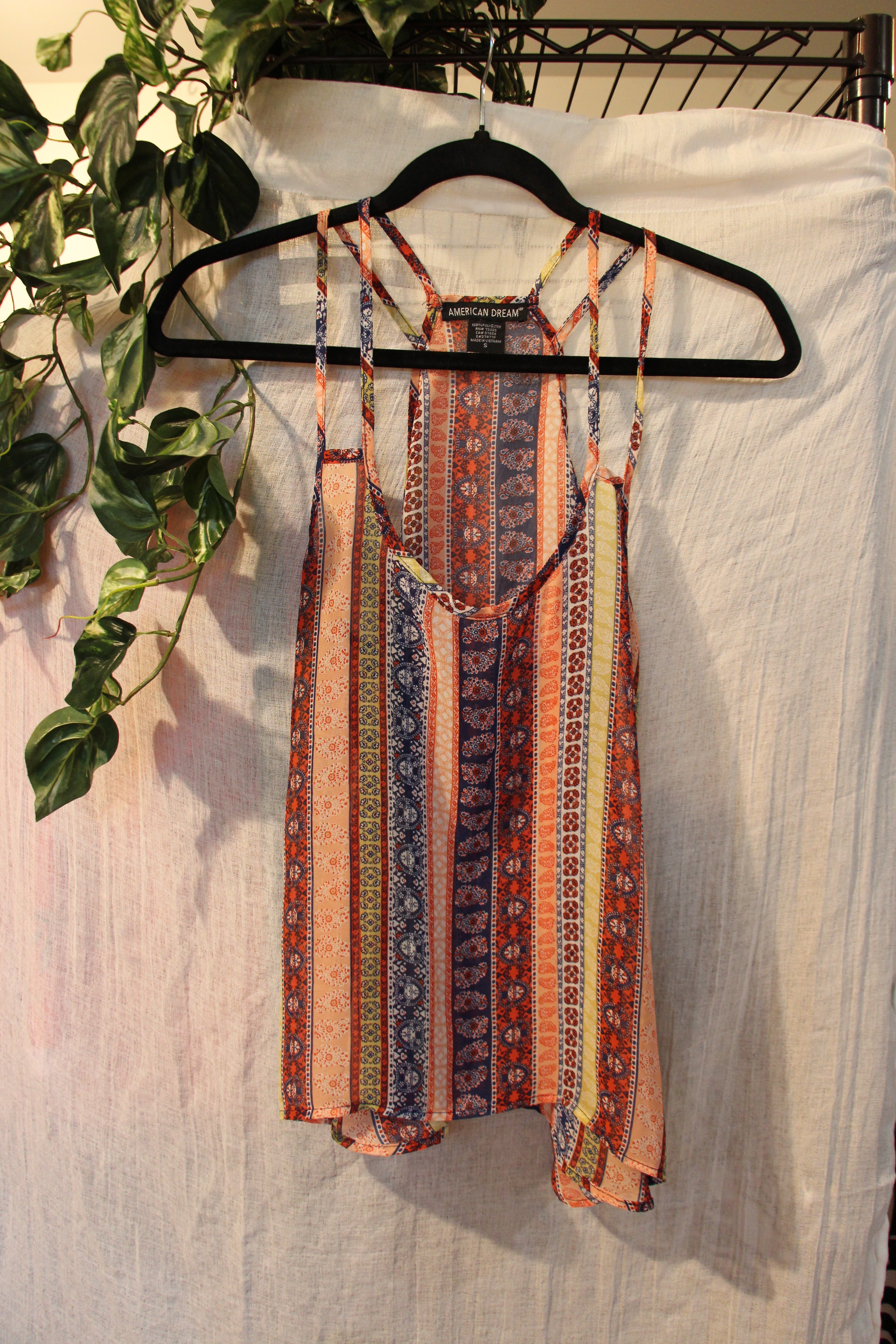 Size S American Dream Multicoloured Design Spaghetti Strap Sheer Camisole