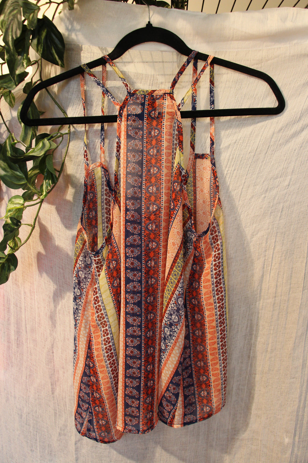 Size S American Dream Multicoloured Design Spaghetti Strap Sheer Camisole