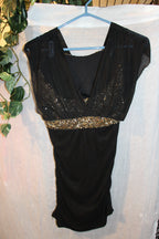 Size M Yie Er San Fashion Sequins Bodice and Sheer Black Bottom Top