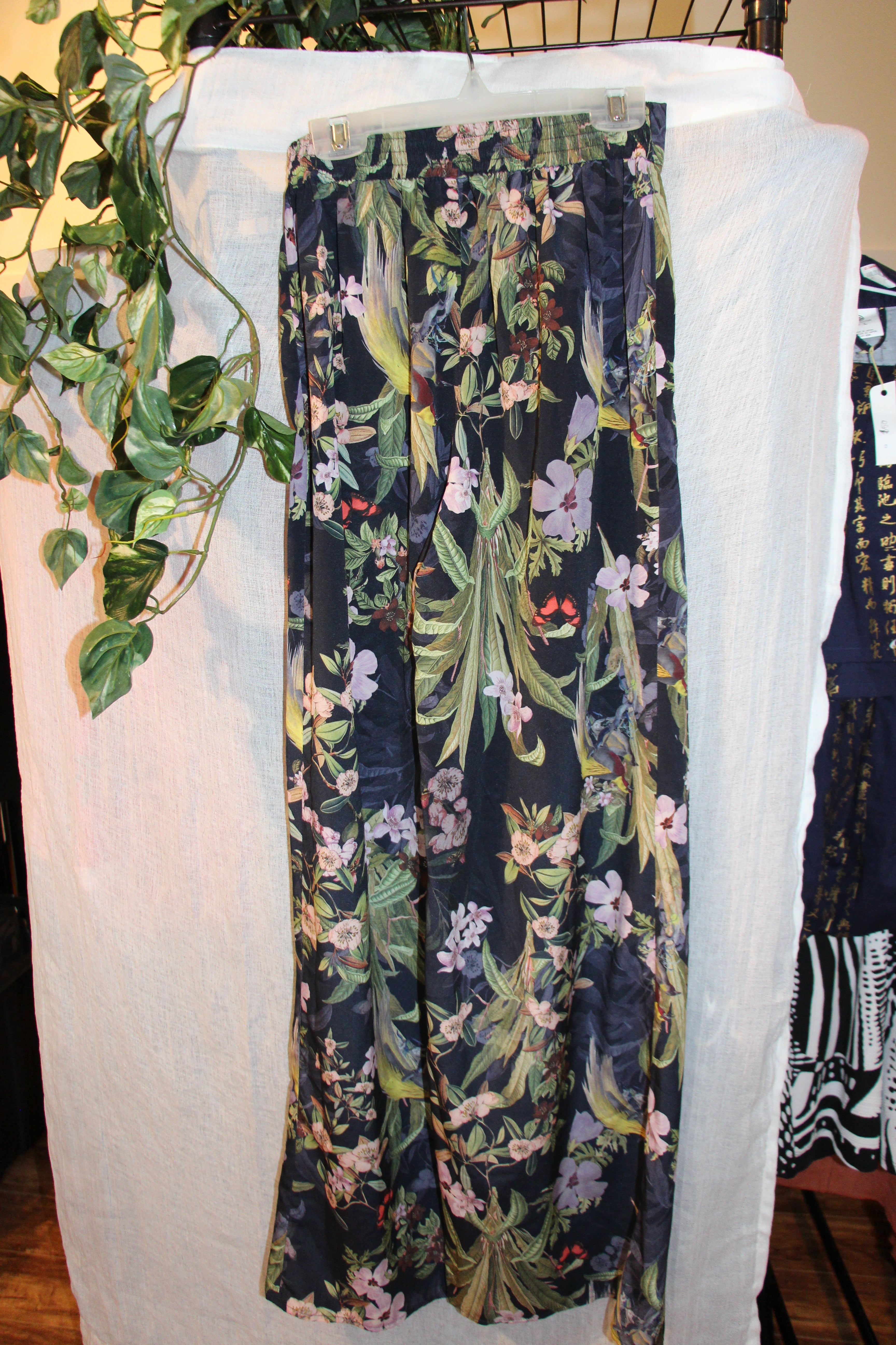 Size 0 H&M Blue Floral Sheer Wide Leg Elastic Waist Pants