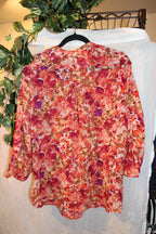 Size M Denver Hayes Pink Floral Long Sleeve Sheer Blouse