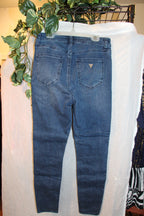 Size 27 Brand New Guess Fitted Distressed Denim with Gold Sparkle Stripes Down Legs Jeans