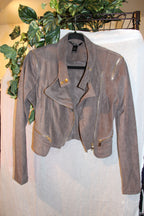 Size S Streetwear Society Grey Faux Suede Zipper Biker Fashion Jacket
