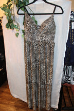 Size S QED London Leopard Print Adjustable Spaghetti Strap Sheer Maxi Dress