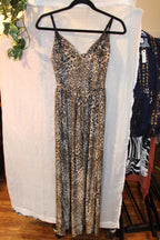Size S QED London Leopard Print Adjustable Spaghetti Strap Sheer Maxi Dress